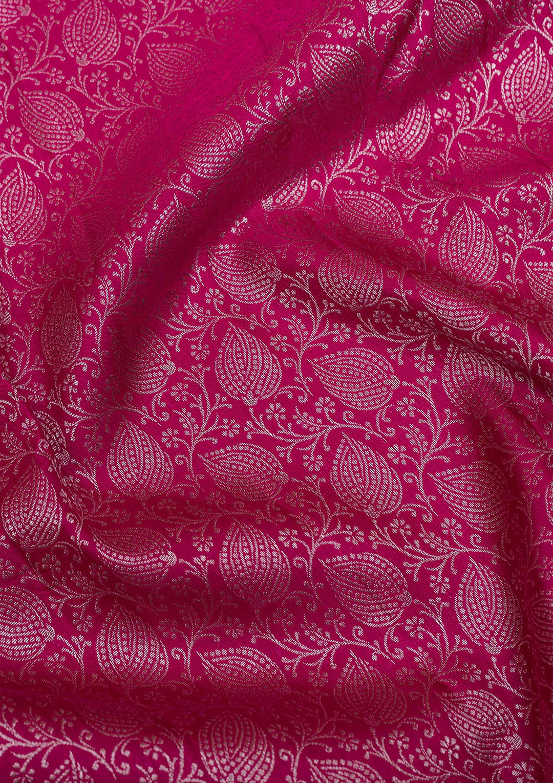 Rani Pink Silver Zariwork Pure Silk Saree-Koskii