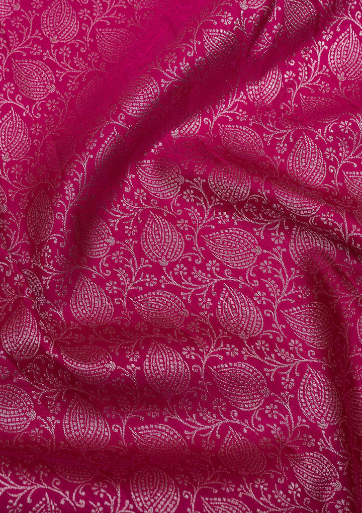 Rani Pink Silver Zariwork Pure Silk Saree-Koskii