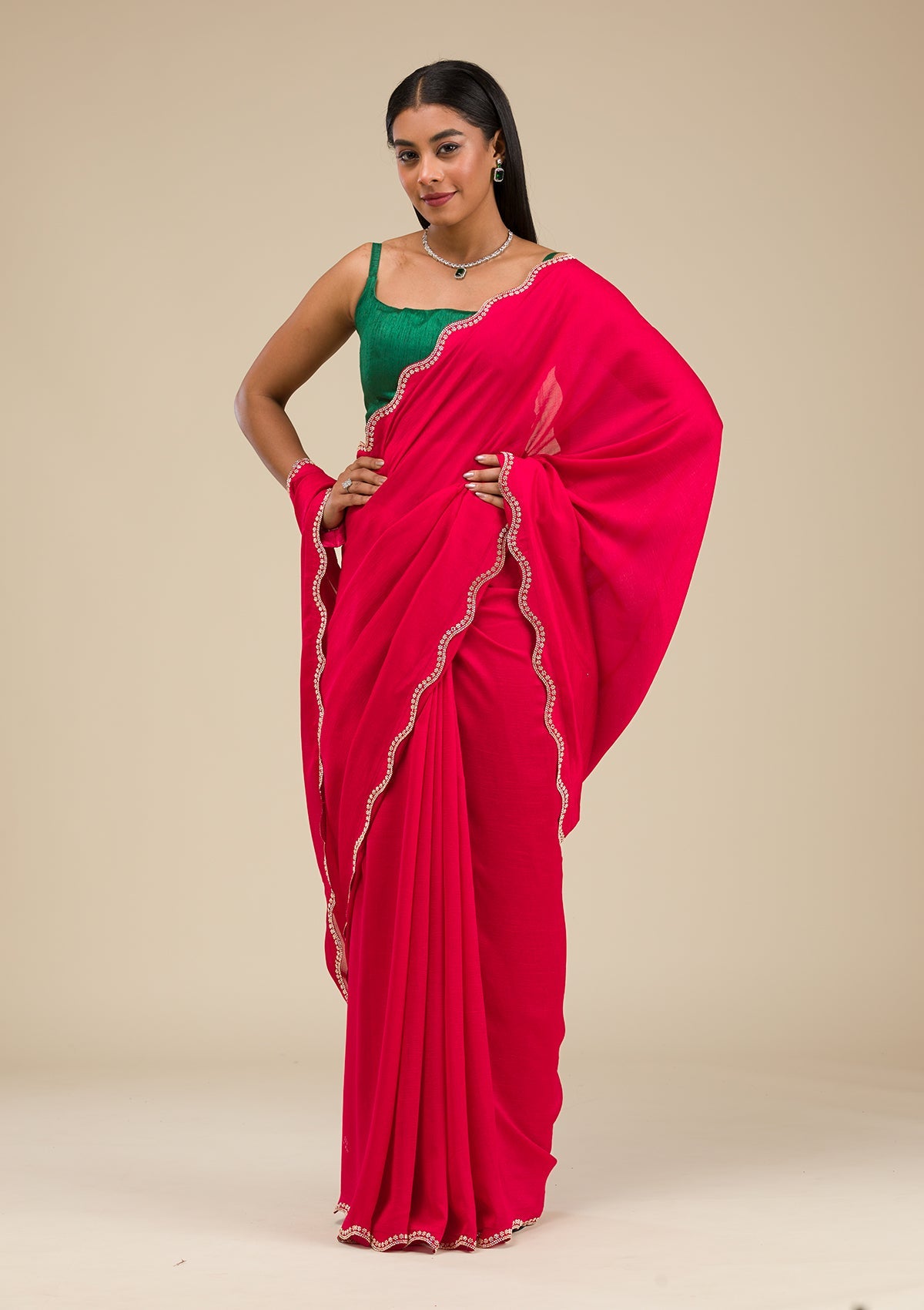 Rani Pink Stonework Art Silk Saree-Koskii