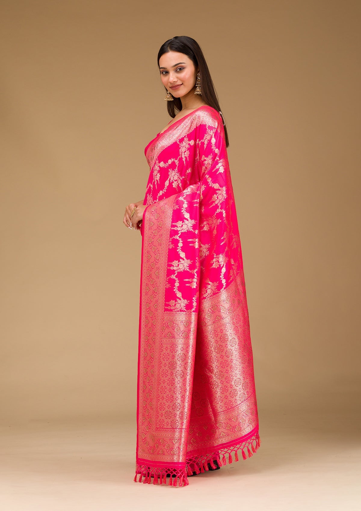 Rani Pink Stonework Art Silk Saree