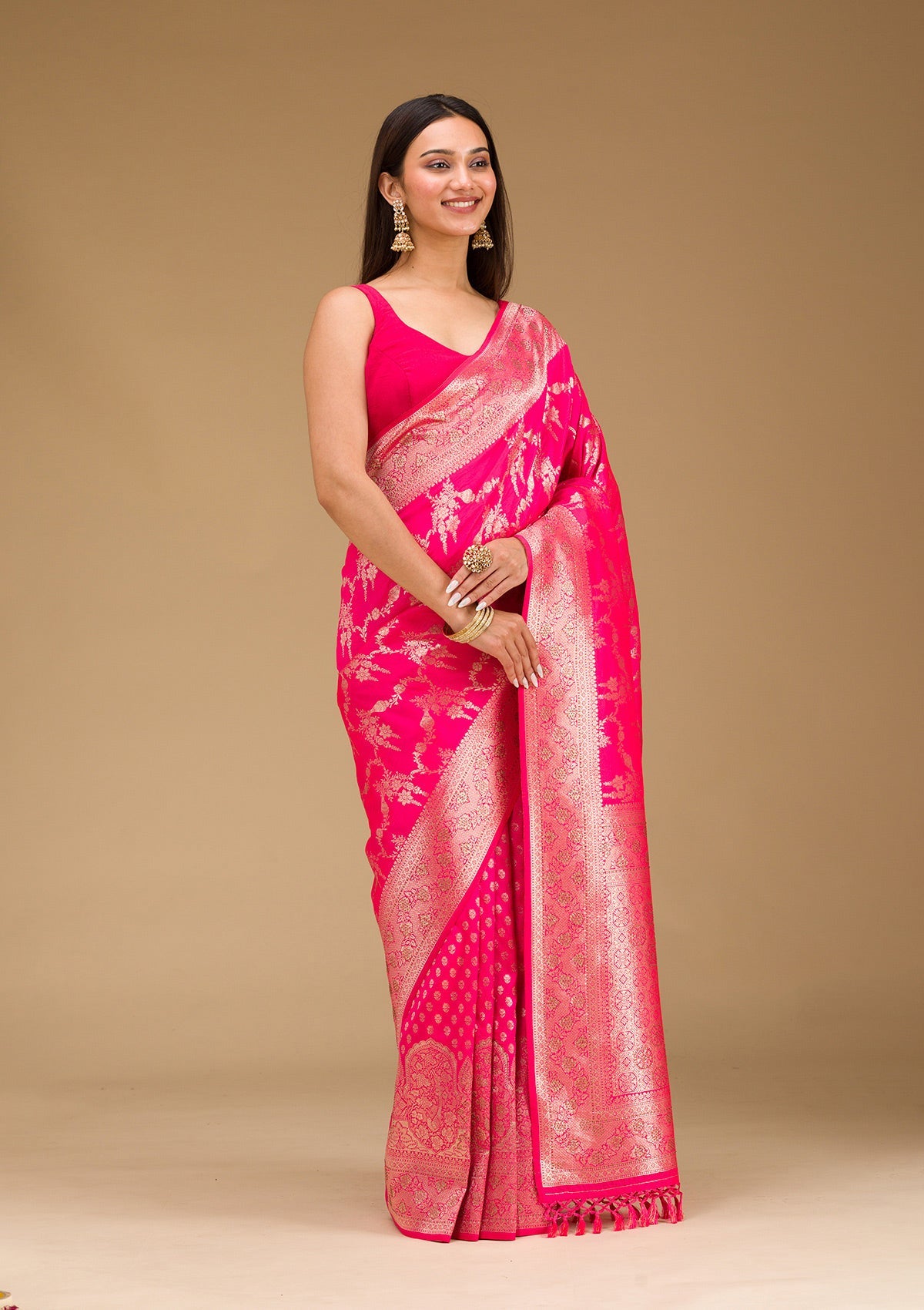 Rani Pink Stonework Art Silk Saree