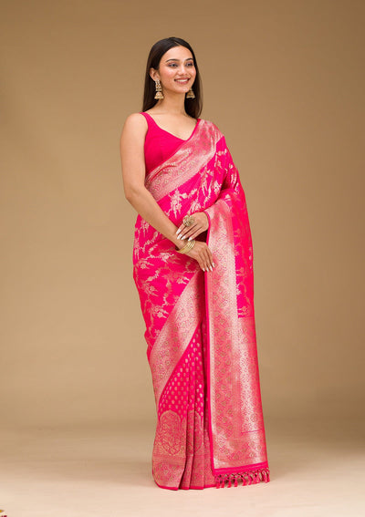 Rani Pink Stonework Art Silk Saree