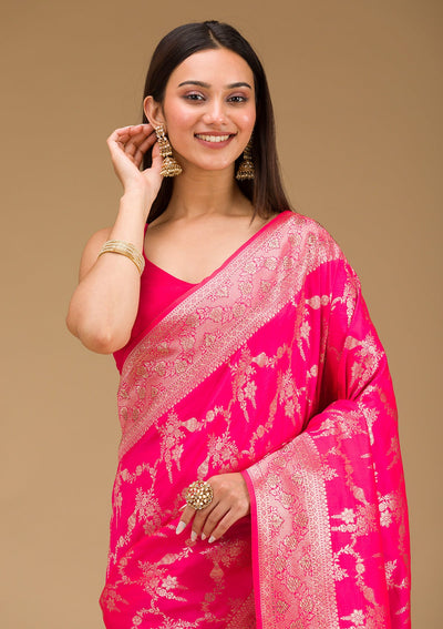 Rani Pink Stonework Art Silk Saree