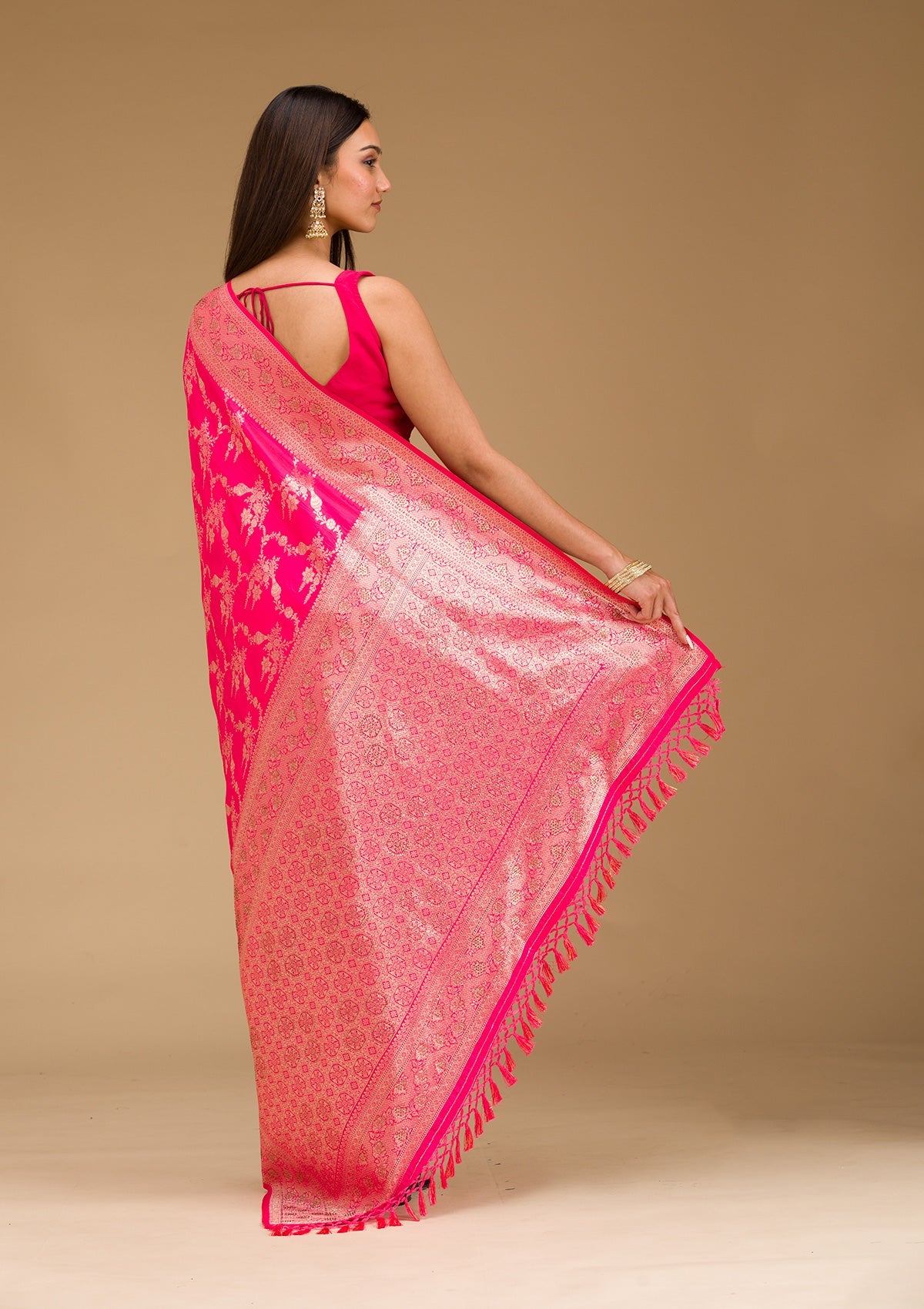 Rani Pink Stonework Art Silk Saree