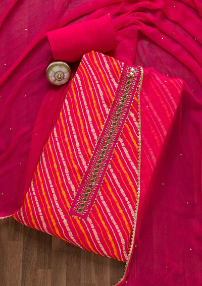 Rani Pink Stonework Bandini Unstitched Salwar Suit-Koskii