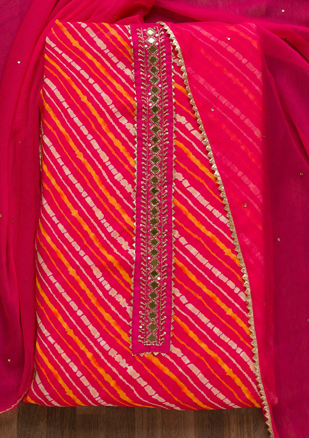 Rani Pink Stonework Bandini Unstitched Salwar Suit-Koskii