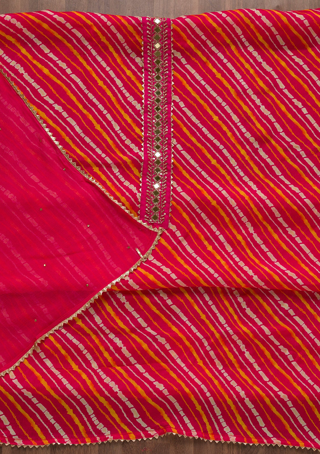 Rani Pink Stonework Bandini Unstitched Salwar Suit-Koskii