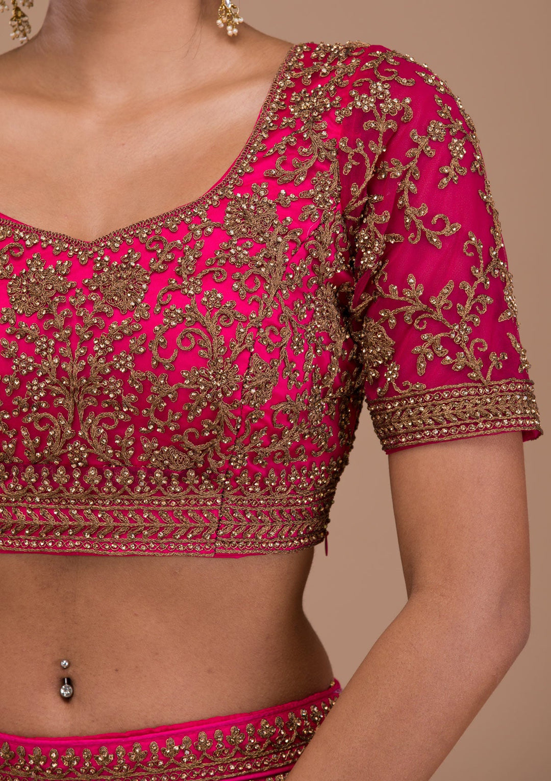 Rani Pink Stonework Net Readymade Lehenga-Koskii