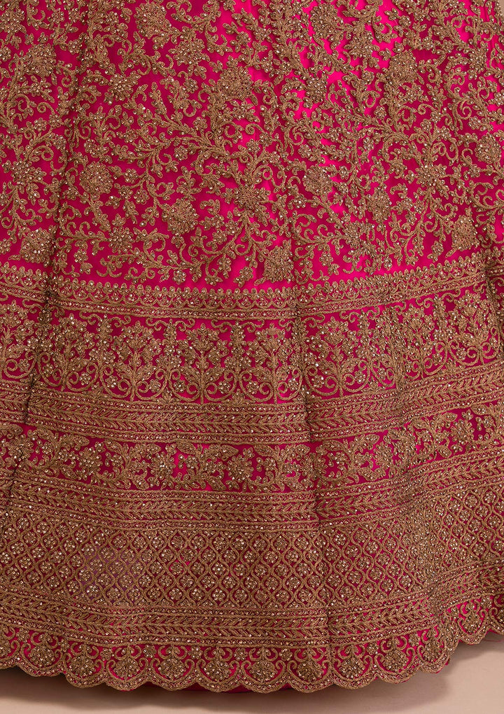 Rani Pink Stonework Net Readymade Lehenga-Koskii