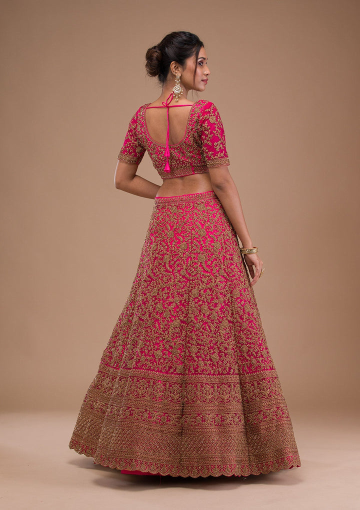 Rani Pink Stonework Net Readymade Lehenga-Koskii