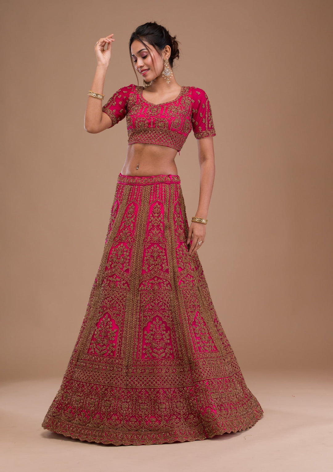 Rani Pink Stonework Net Readymade Lehenga-Koskii