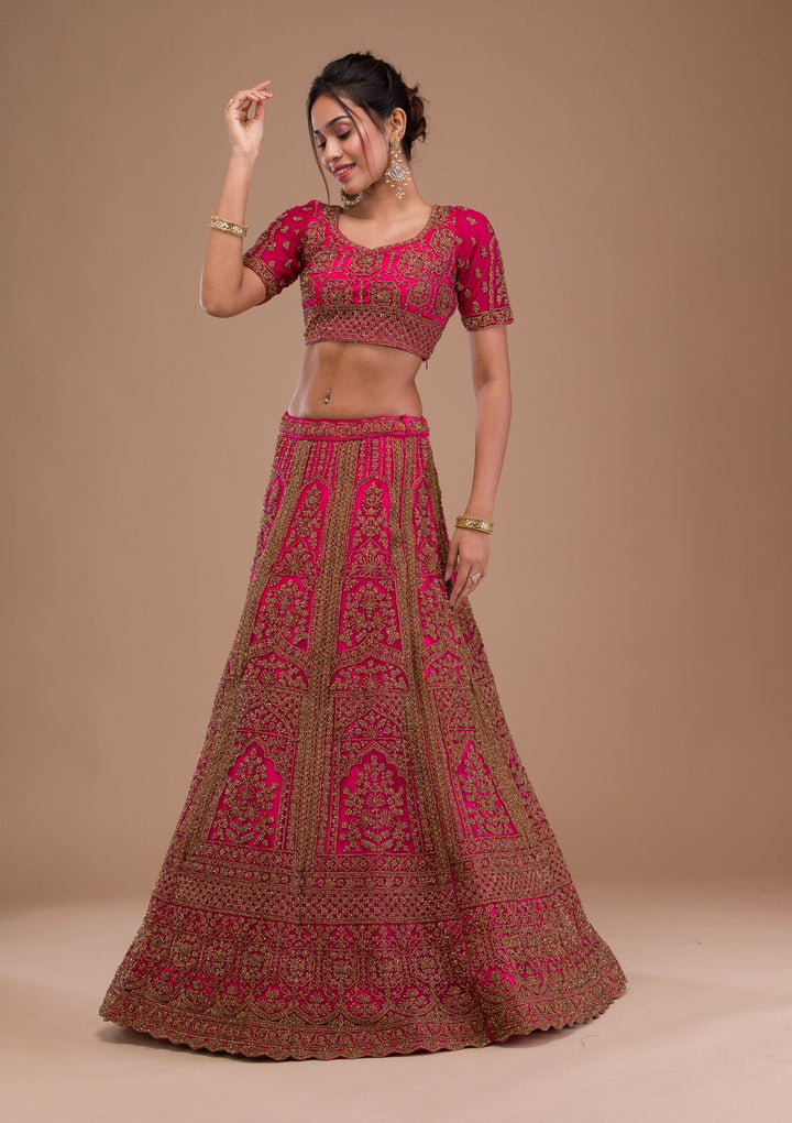 Rani Pink Stonework Net Readymade Lehenga-Koskii