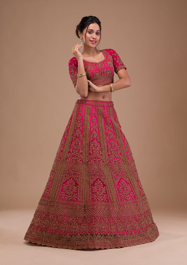 Rani Pink Stonework Net Readymade Lehenga-Koskii