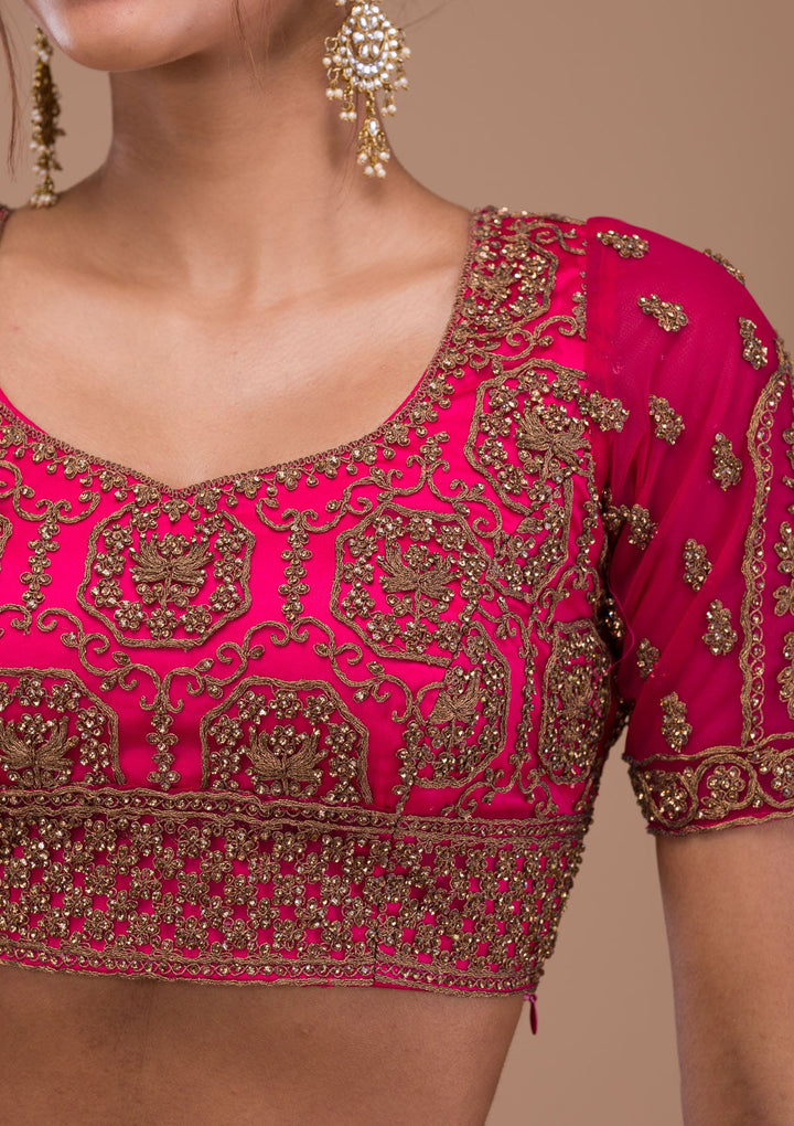 Rani Pink Stonework Net Readymade Lehenga-Koskii