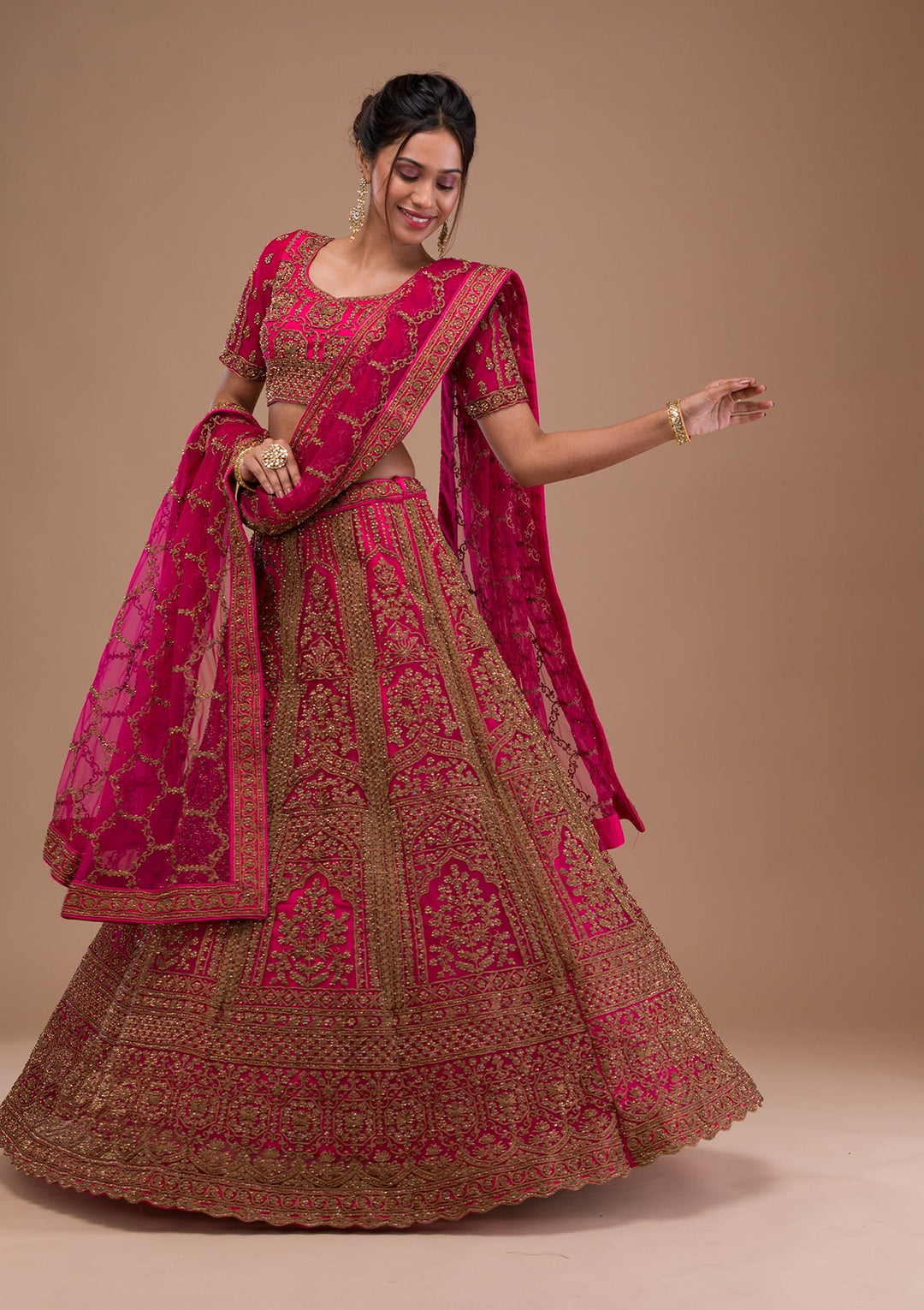 Rani Pink Stonework Net Readymade Lehenga-Koskii