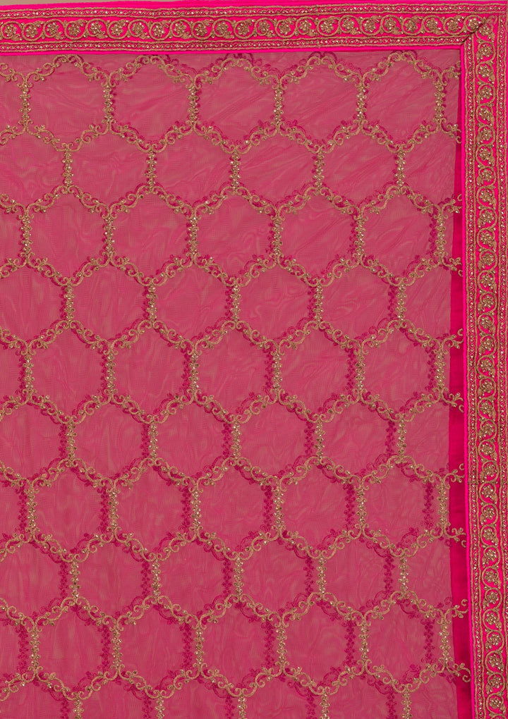 Rani Pink Stonework Net Readymade Lehenga-Koskii