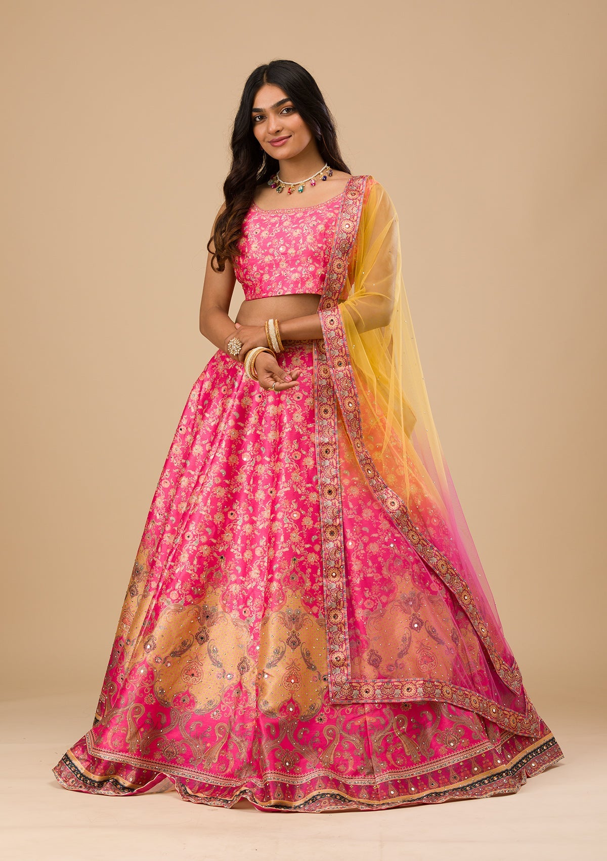 Rani Pink Stonework Raw Silk Readymade Lehenga-Koskii