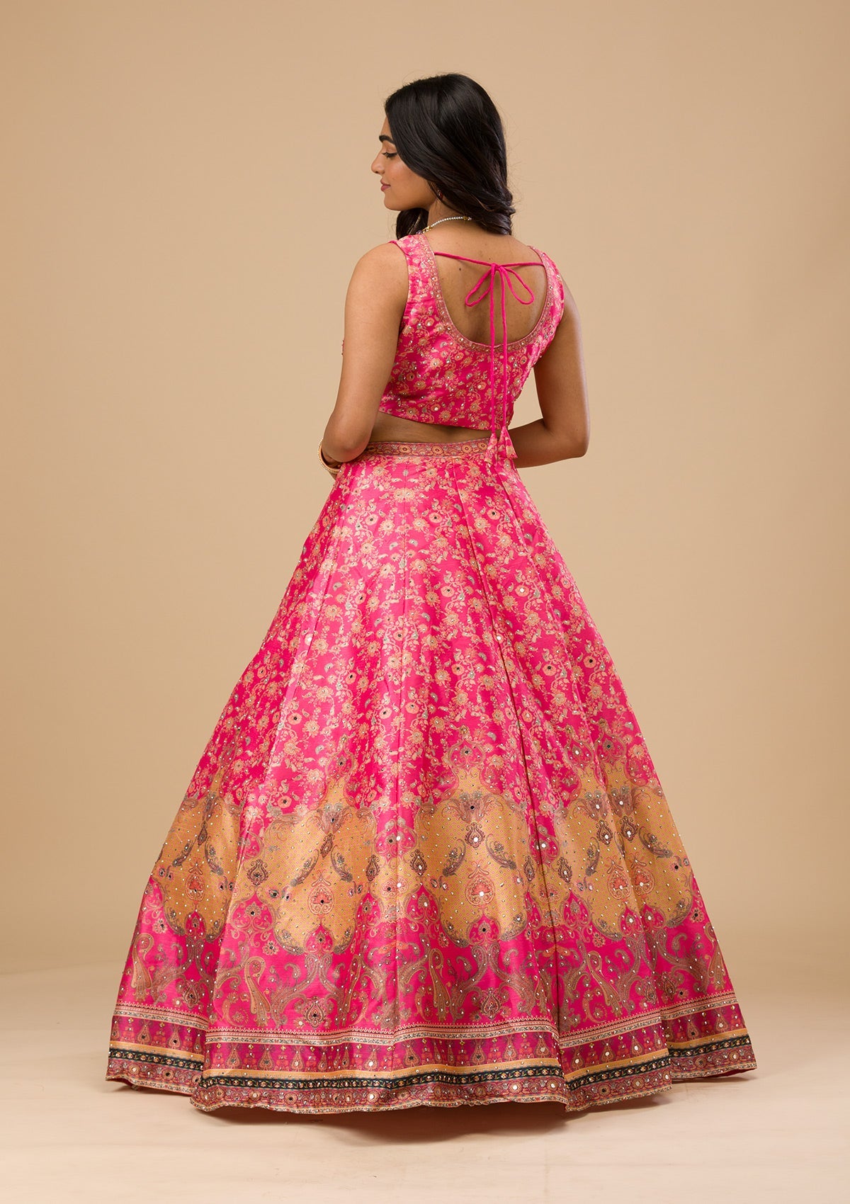 Rani Pink Stonework Raw Silk Readymade Lehenga-Koskii