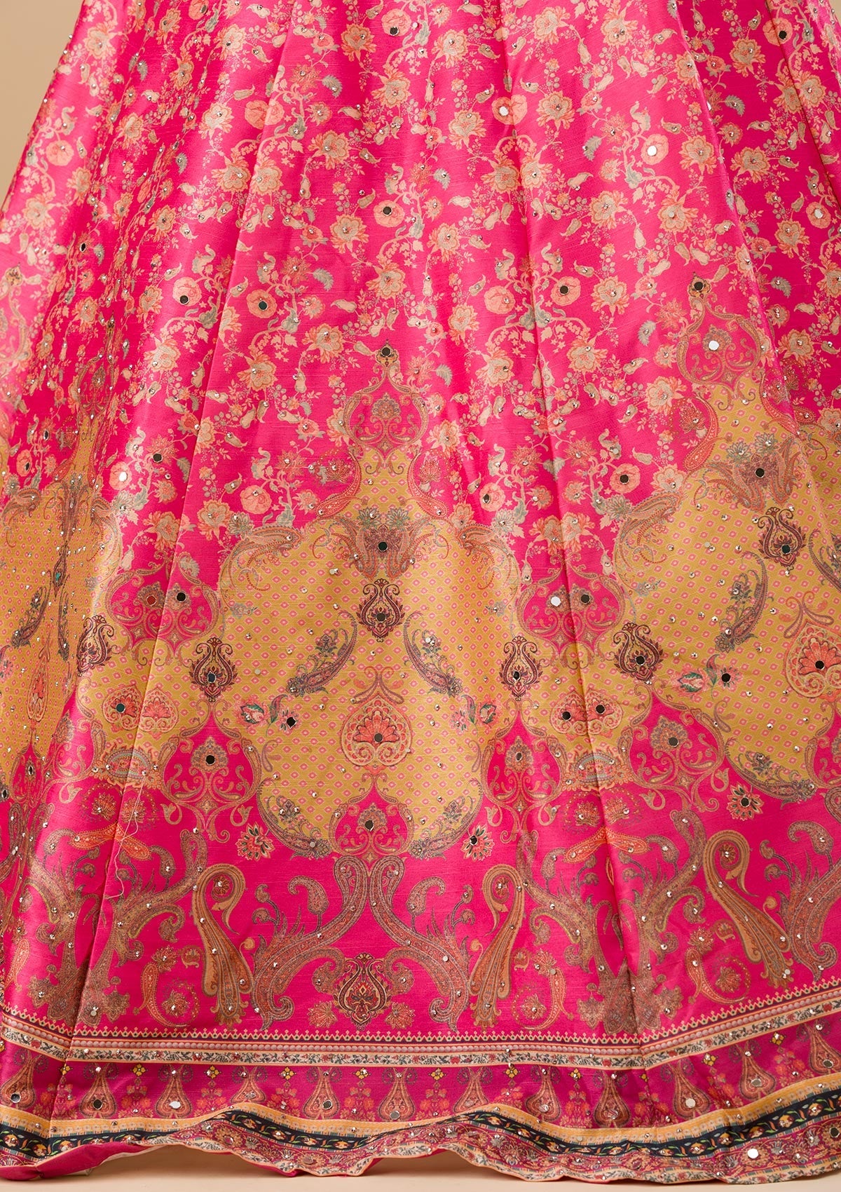 Rani Pink Stonework Raw Silk Readymade Lehenga-Koskii