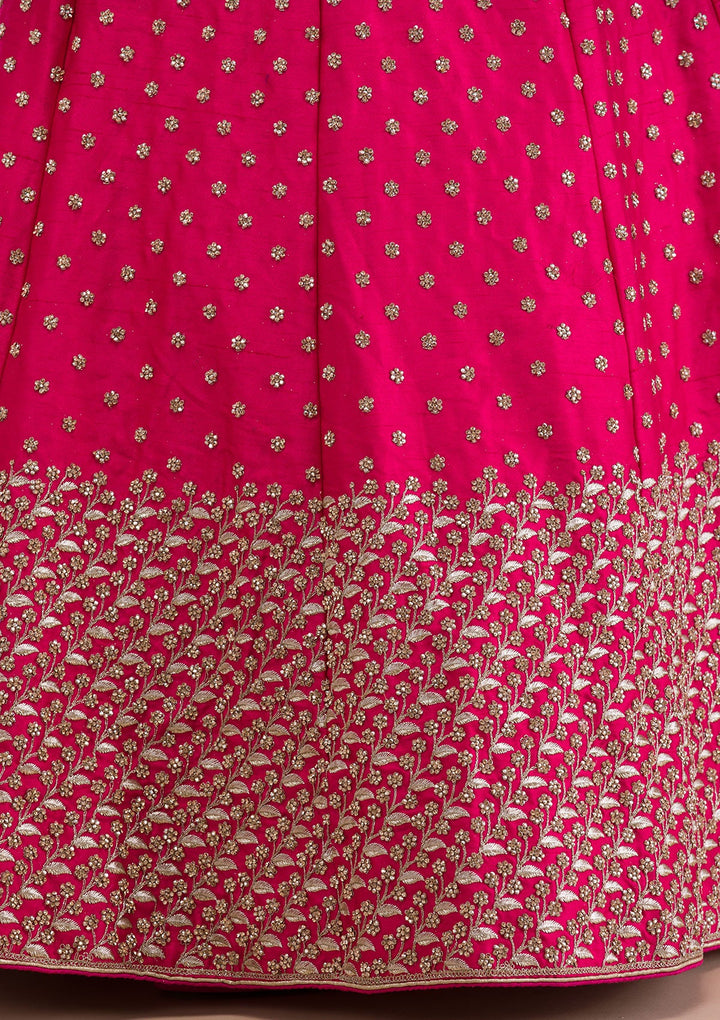 Rani Pink Stonework Raw Silk Readymade Lehenga-Koskii