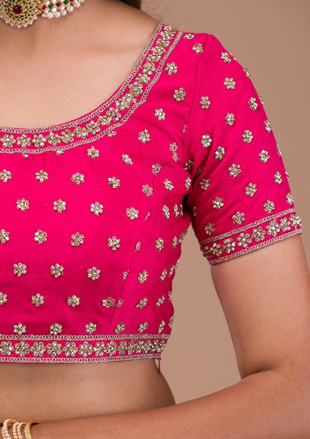 Rani Pink Stonework Raw Silk Readymade Lehenga-Koskii