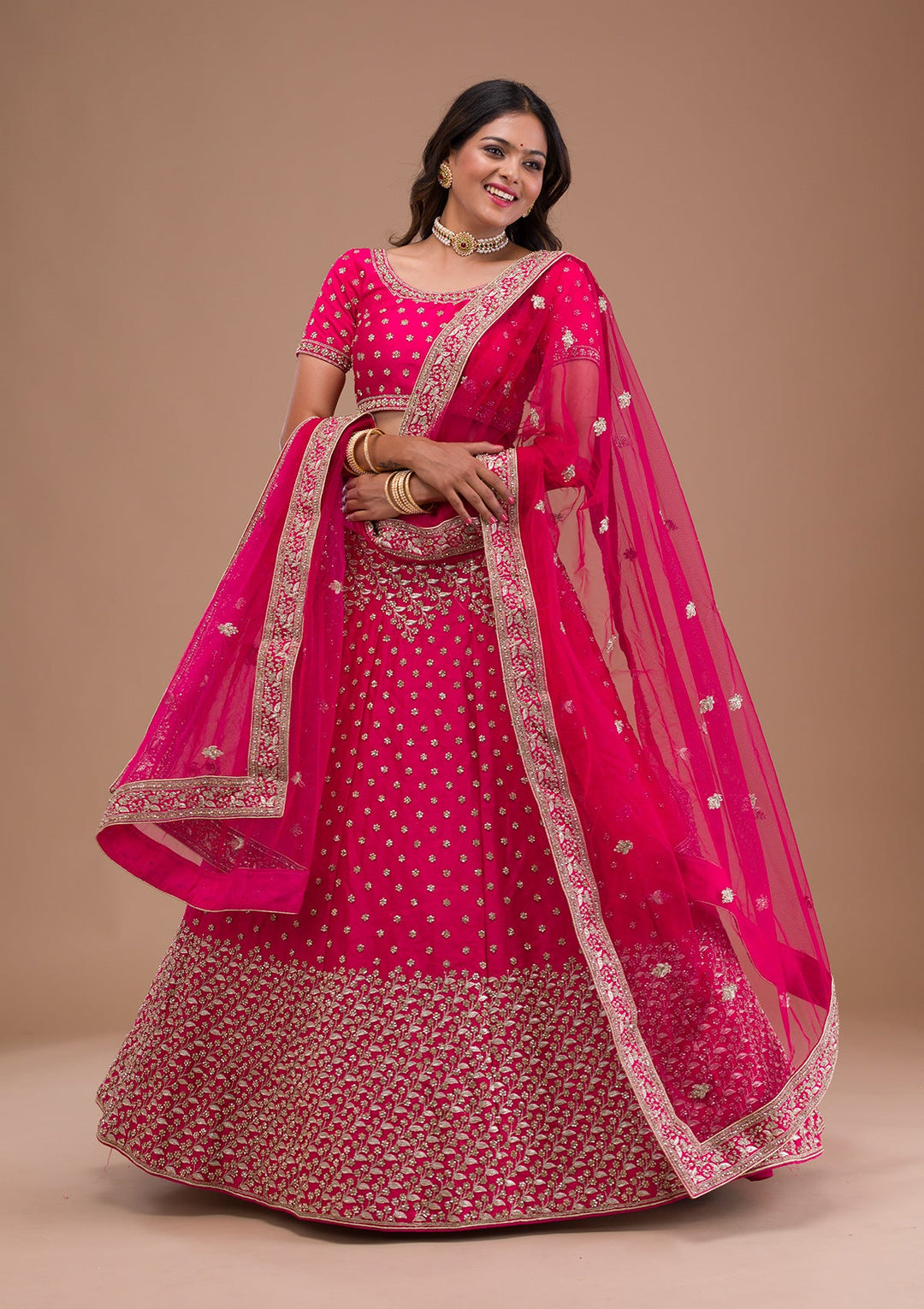 Rani Pink Stonework Raw Silk Readymade Lehenga-Koskii