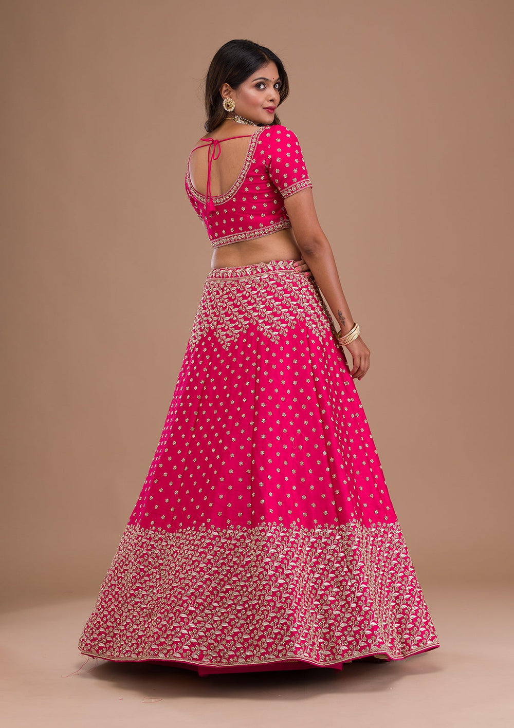 Rani Pink Stonework Raw Silk Readymade Lehenga-Koskii