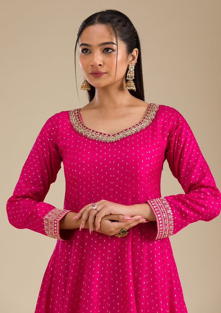 Rani Pink Stonework Semi Crepe Readymade Salwar Suit-Koskii