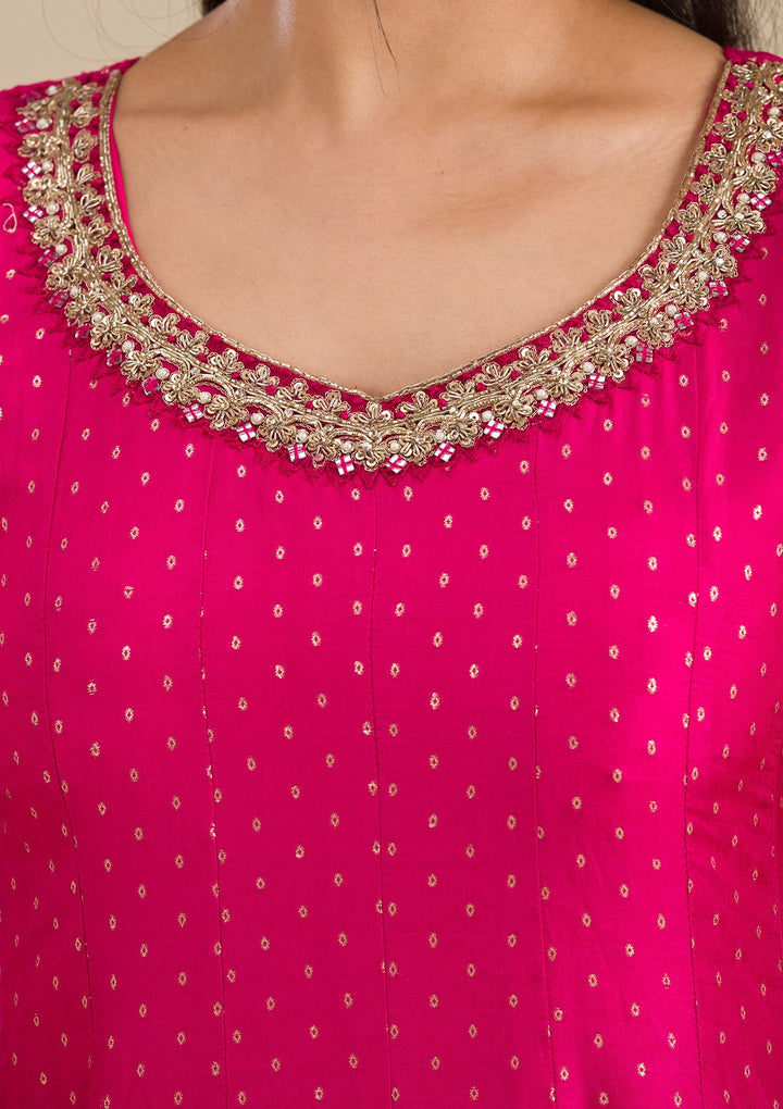 Rani Pink Stonework Semi Crepe Readymade Salwar Suit-Koskii