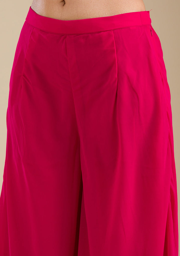 Rani Pink Stonework Semi Crepe Readymade Salwar Suit-Koskii