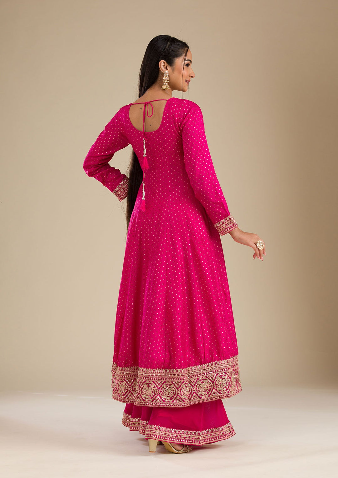 Rani Pink Stonework Semi Crepe Readymade Salwar Suit-Koskii