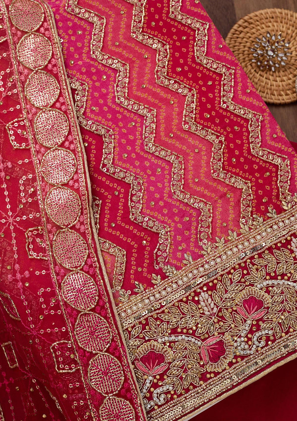 Rani Pink Stonework Semi Crepe Unstitched Salwar Suit-Koskii