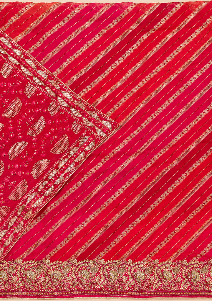 Rani Pink Stonework Semi Crepe Unstitched Salwar Suit