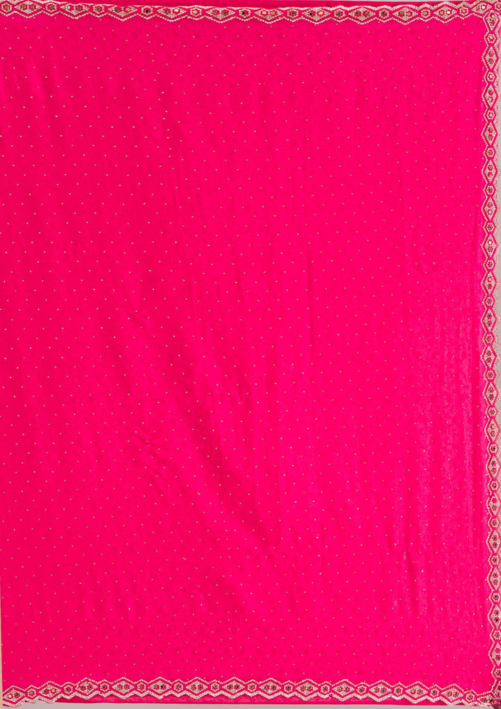 Rani Pink Stonework Semi Crepe Saree-Koskii