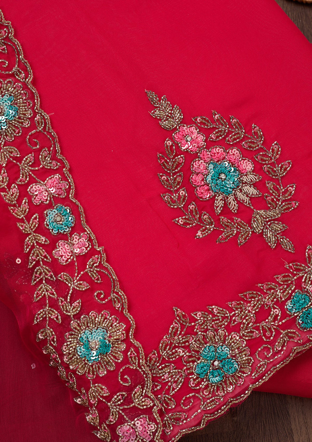 Rani Pink Stonework Tissue Unstitched Salwar Suit-Koskii