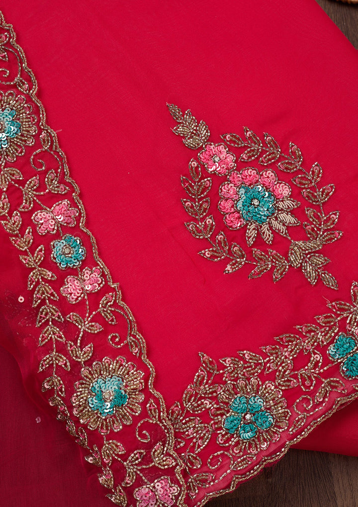 Rani Pink Stonework Tissue Unstitched Salwar Suit-Koskii