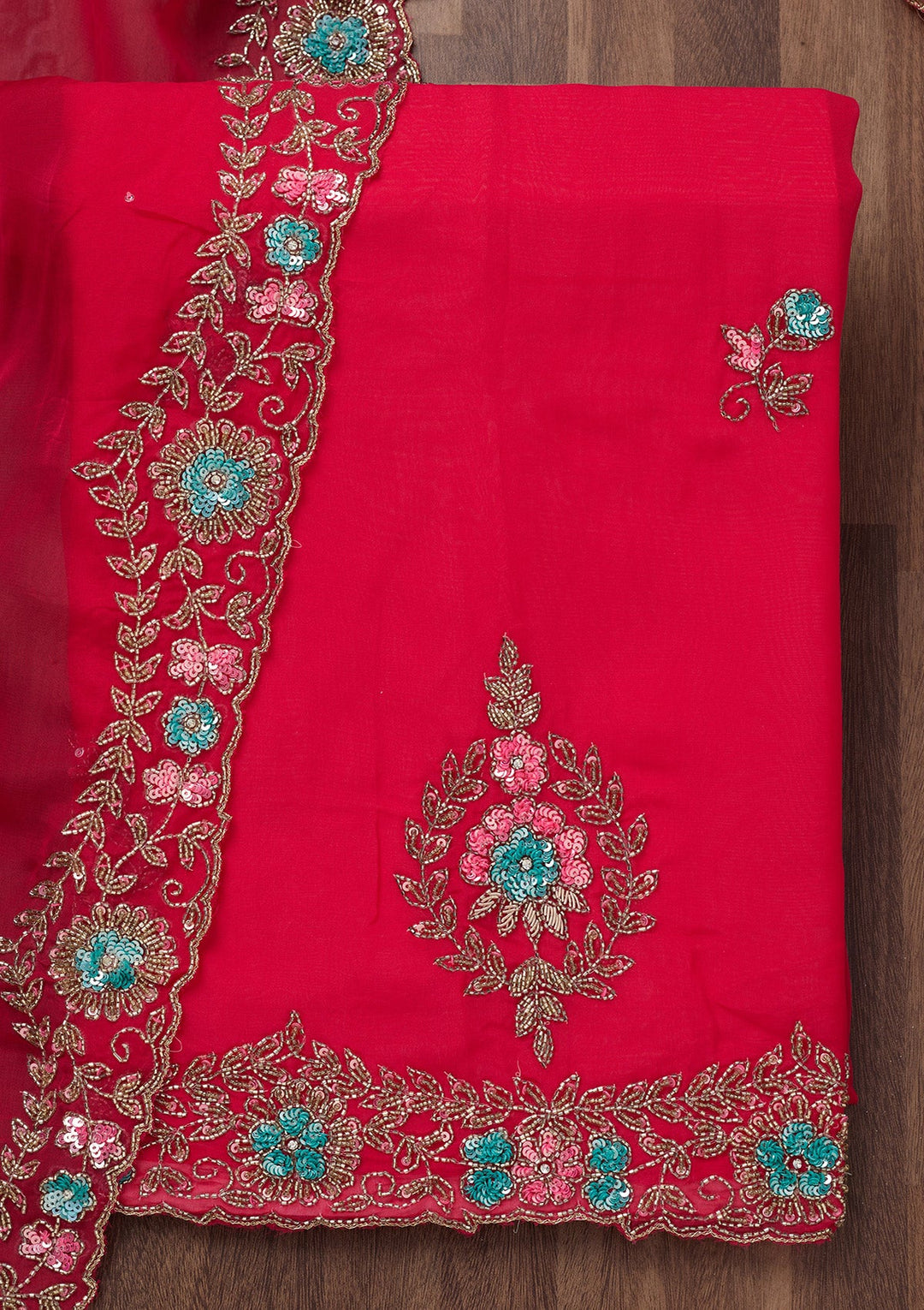 Rani Pink Stonework Tissue Unstitched Salwar Suit-Koskii