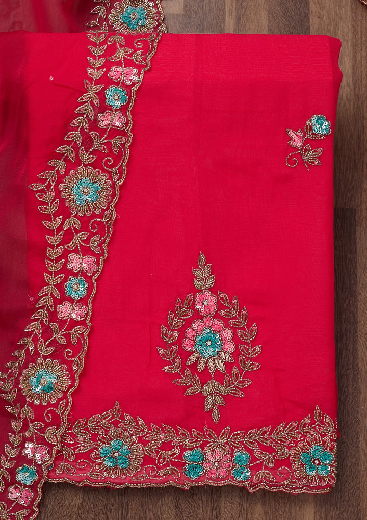 Rani Pink Stonework Tissue Unstitched Salwar Suit-Koskii