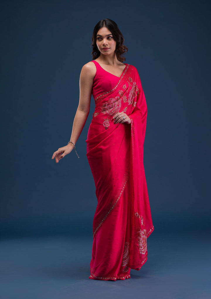 Rama Green Swarovski Georgette Designer Saree-Koskii