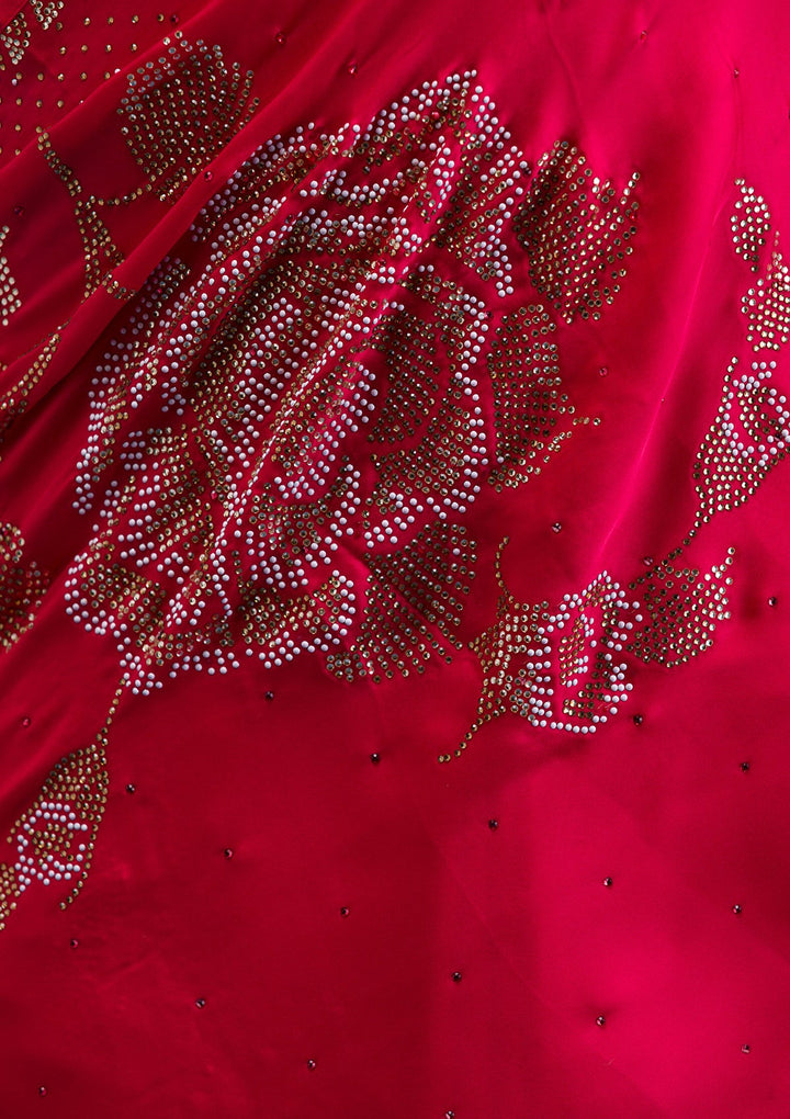 Rama Green Swarovski Georgette Designer Saree-Koskii