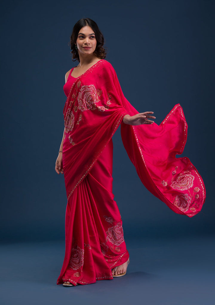 Red Swarovski Georgette Designer Saree-Koskii