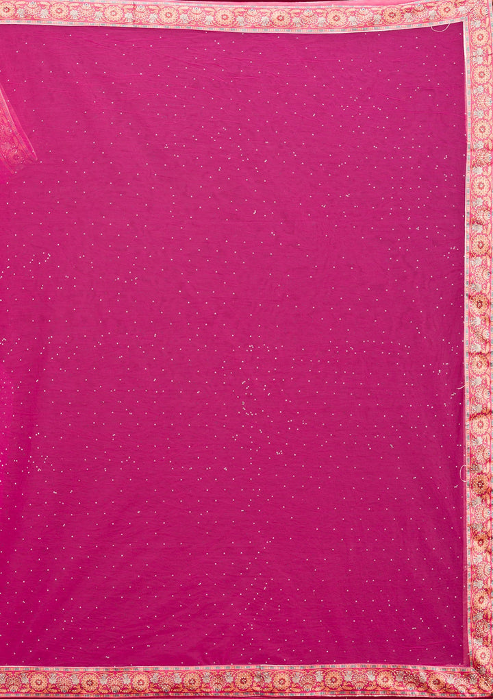 Rani Pink Swarovski Raw Silk Readymade Lehenga