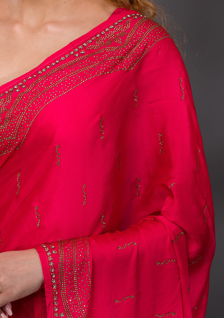 Rani Pink Swarovski Satin Saree-Koskii