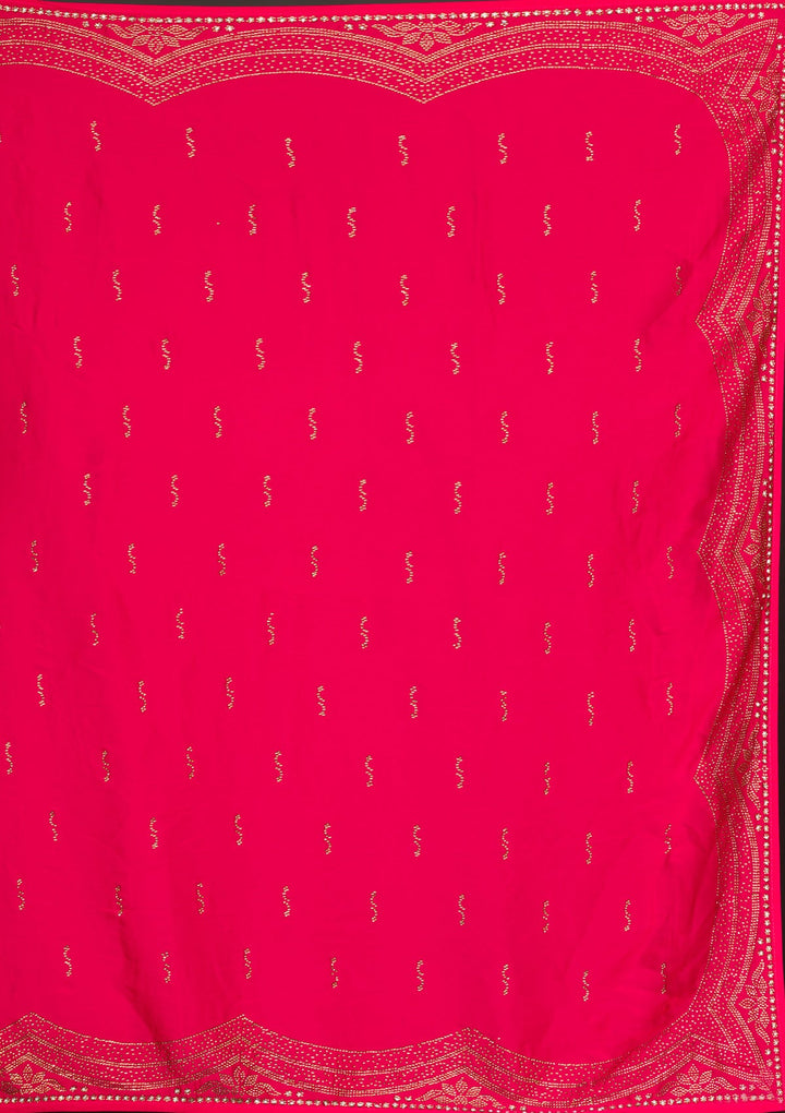 Rani Pink Swarovski Satin Saree-Koskii