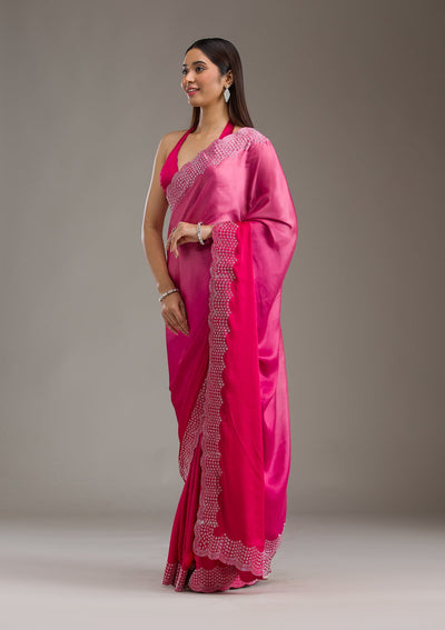 Rani Pink Swarovski Satin Saree-Koskii