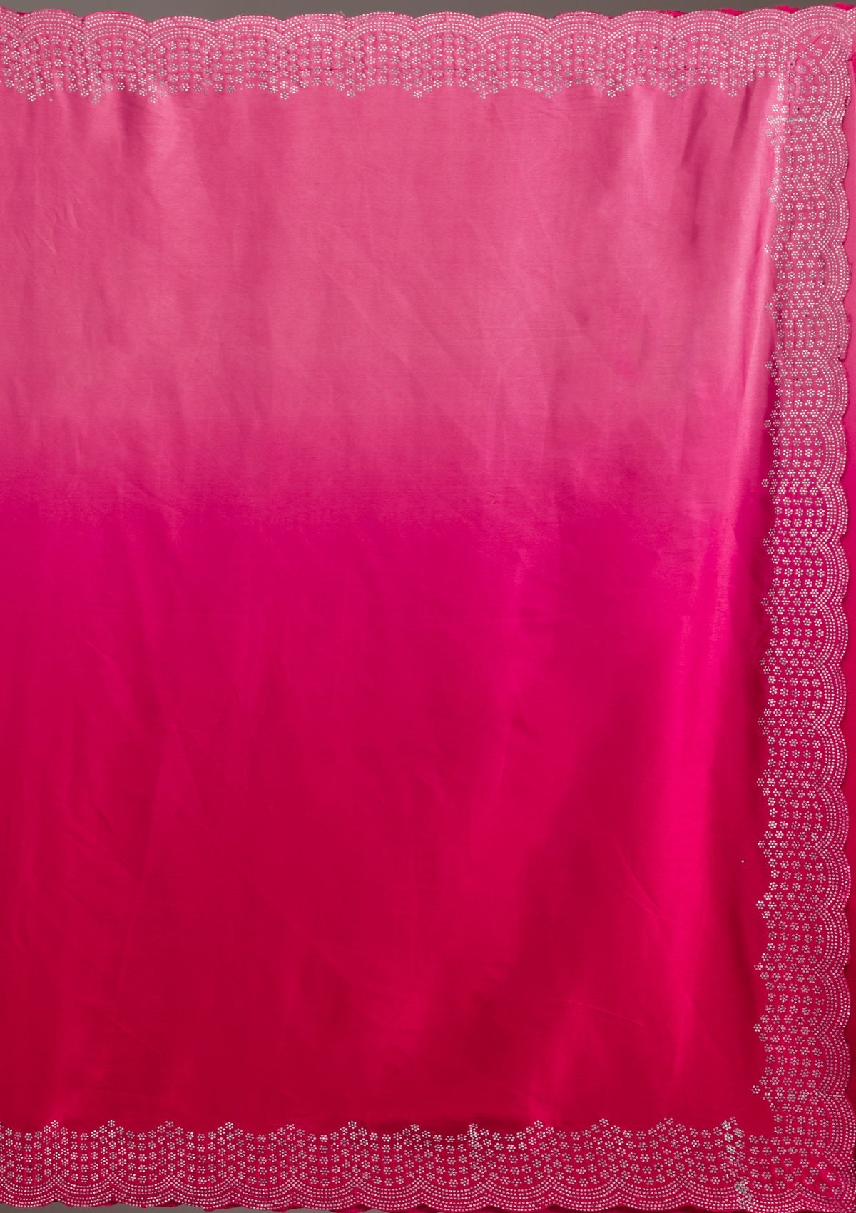 Rani Pink Swarovski Satin Saree-Koskii