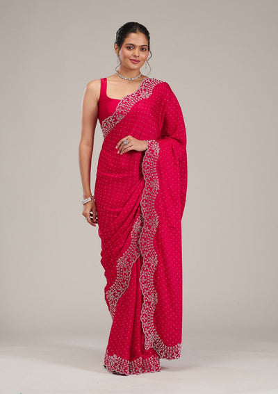 Rani Pink Swarovski Satin Saree-Koskii