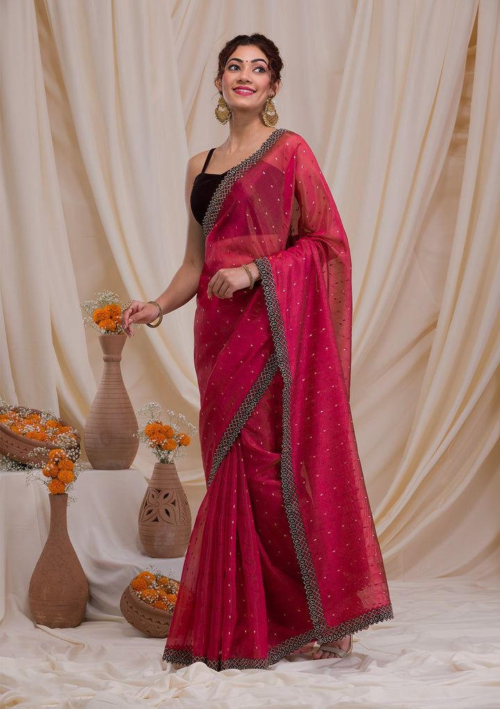 Rani Pink Swarovski Tissue Saree-Koskii