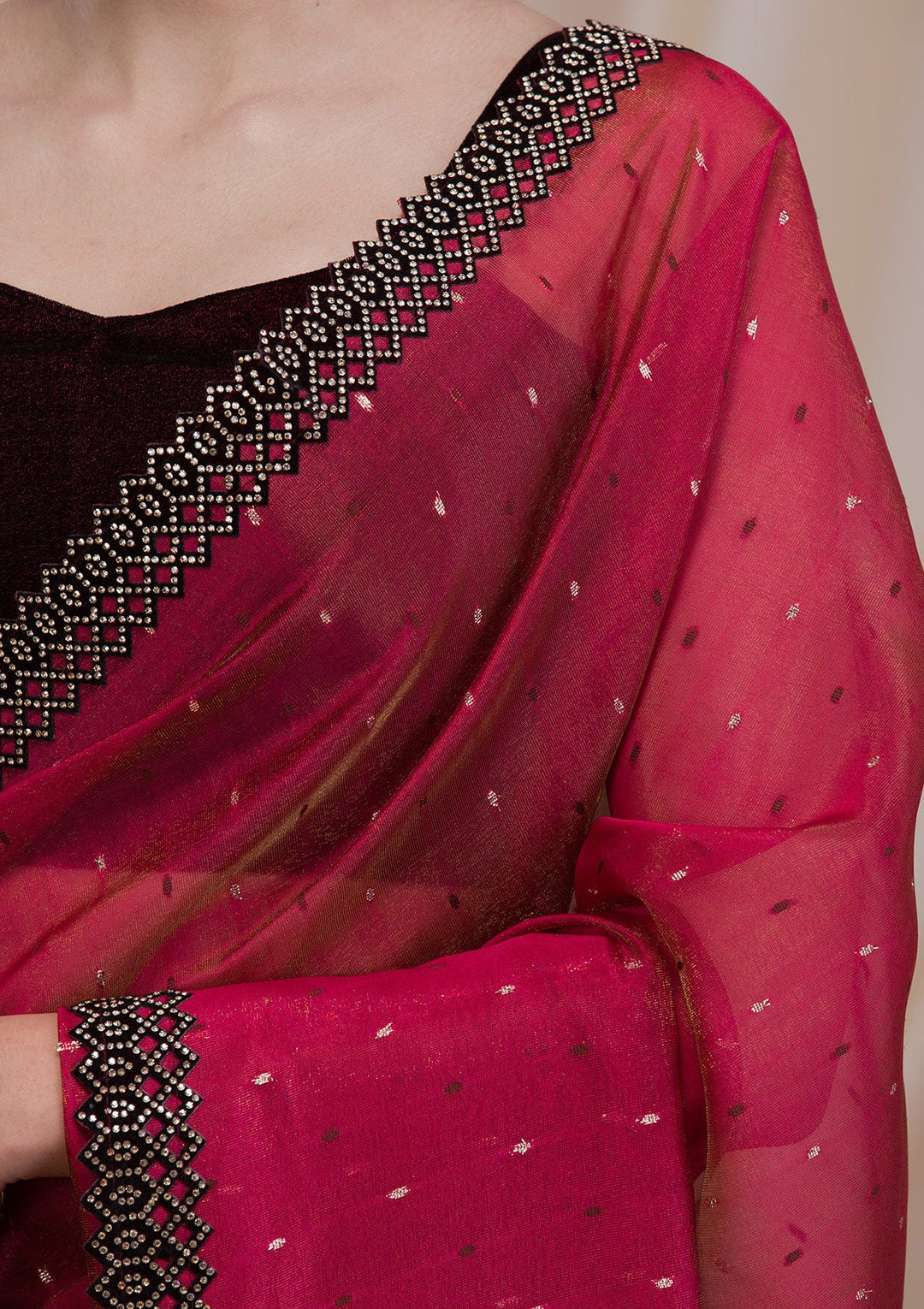 Rani Pink Swarovski Tissue Saree-Koskii
