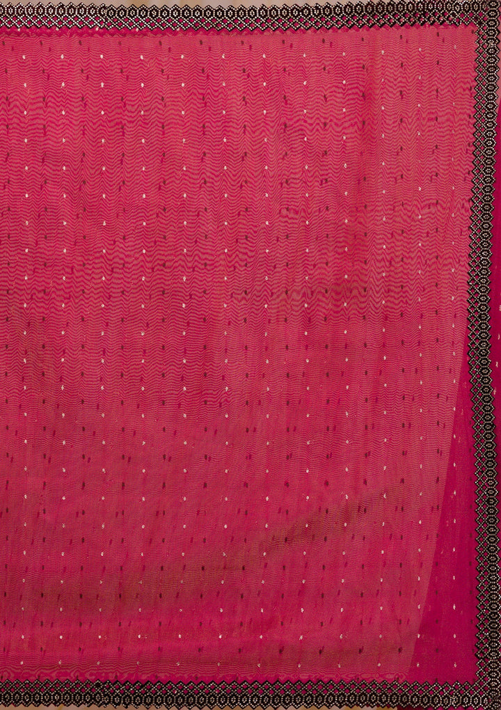 Rani Pink Swarovski Tissue Saree-Koskii